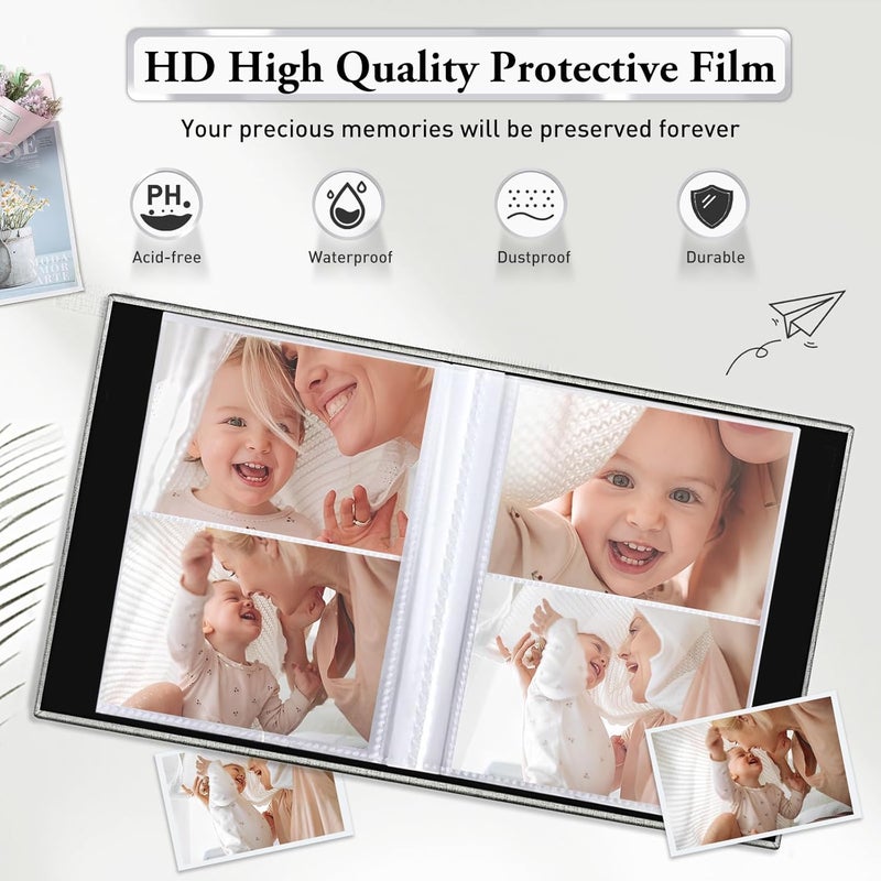 EJBLFE Photo Album 4x6,Linen Cover Slide-in Photo Album Book Can Holds 200 4x6 Photos with 50 Black Sheets for Baby Family Pictures Artwork or Postcards Storage (Gray) - Image 4